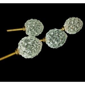 4 Clear Glass Oblong Egg Shaped Drawer Pulls Knobs Bumpy Round Texture 1"x1.75"